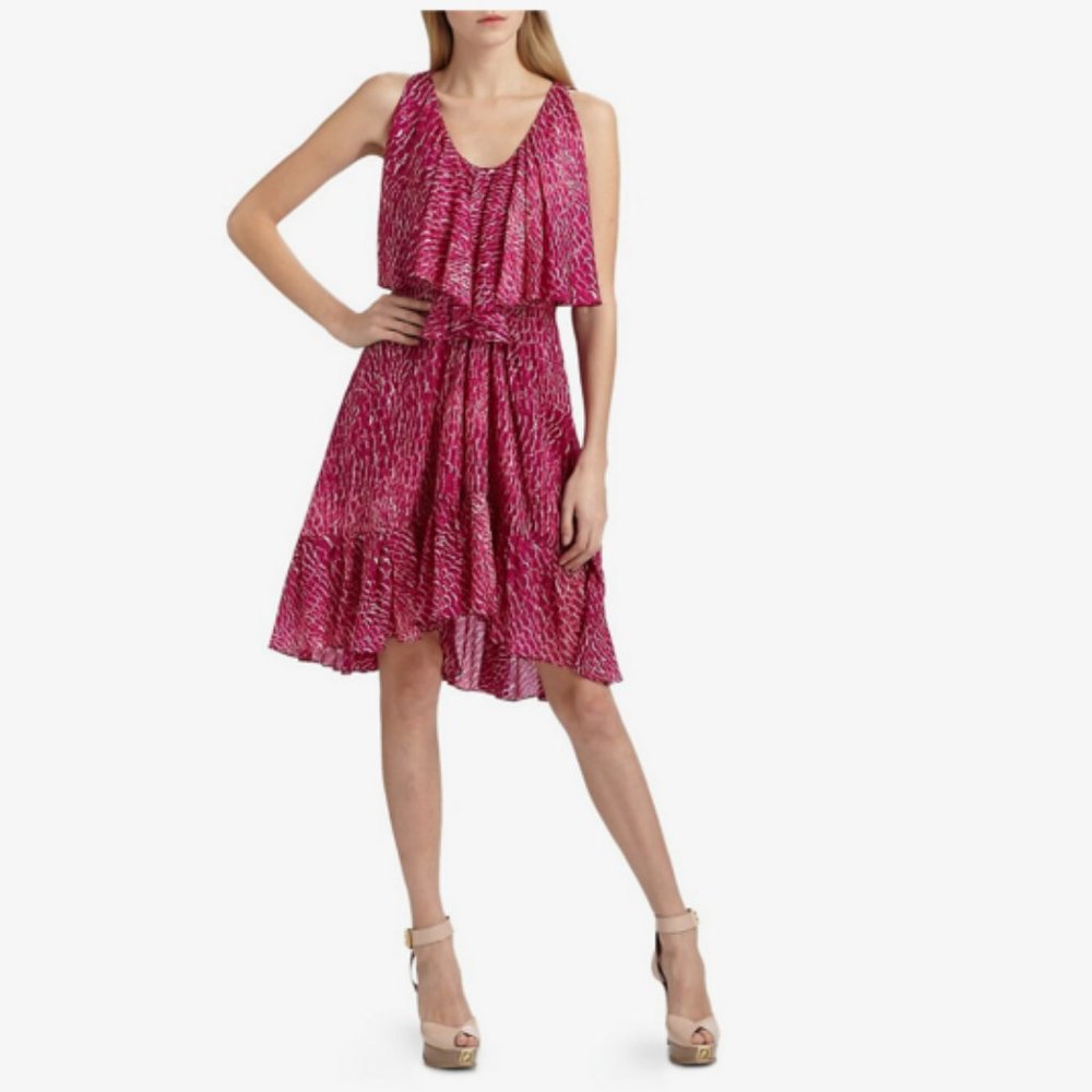 Cynthia Steffe Dress Size 2 Silk Chiffon Dress Fuchsia Lined Sleeveless Scoop Ne